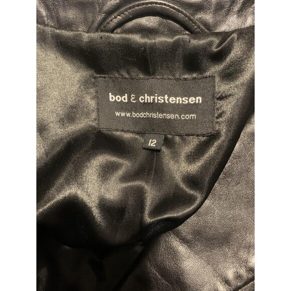 Bod & Christensen Coat Womens 12 Black Leather Button Front Long Jacket Trench - Picture 4 of 6